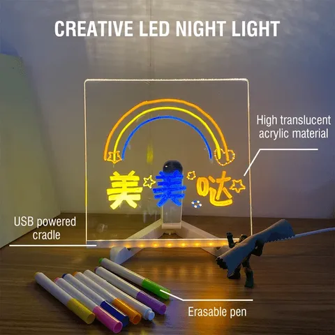 Acrylic LED Board With Colorful Night Light & 7 Neon Pens