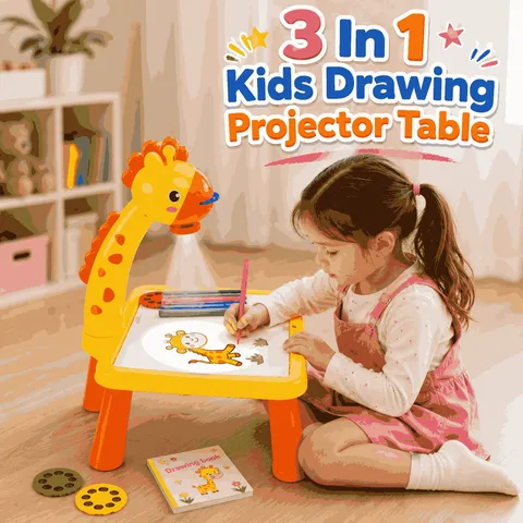 3 In 1 Kids Drawing Projector Table (Random Color)
