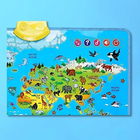Interactive Talking Animal World Map with Sound For Kids