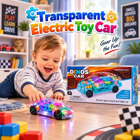 Transparent Electric Toy Car with Lights, Music & Universal Gear