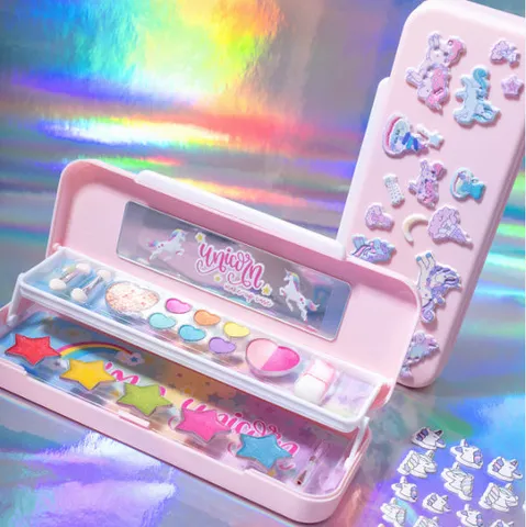Kids Makeup & Stationery Box – 2-in-1 Pencil Case with Washable Eyeshadow Set (2962F)
