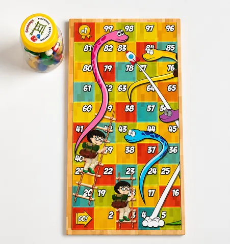 Wooden Ludo & Snakes Ladder Board Game Set for Kids & Family (Random Design | 7951)