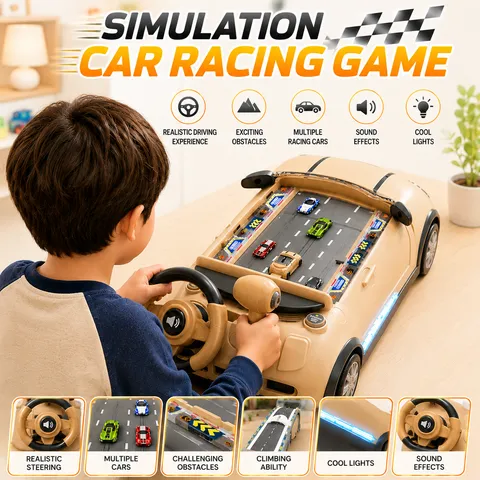 Kids Racing Car Adventure Game Steering Wheel Toy with Lights & Driving Simulator (SJ803A)