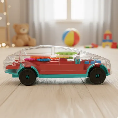 Transparent Electric Toy Car with Lights, Music & Universal Gear