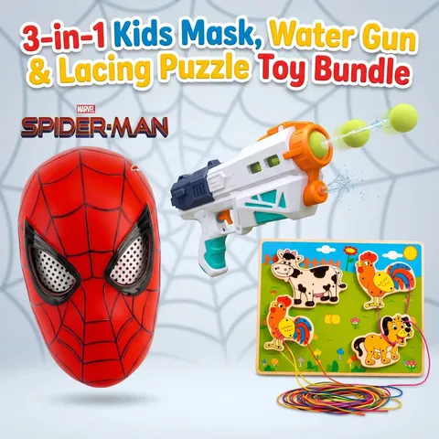 3-in-1 Kids Mask, Water Gun & Lacing Puzzle Toy Bundle (2025-34/648-28/BJ0053)