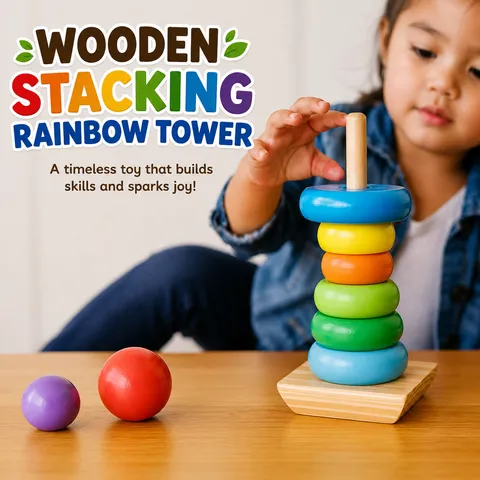 Wooden Stacking Rainbow Tower For Kids (2025-58)