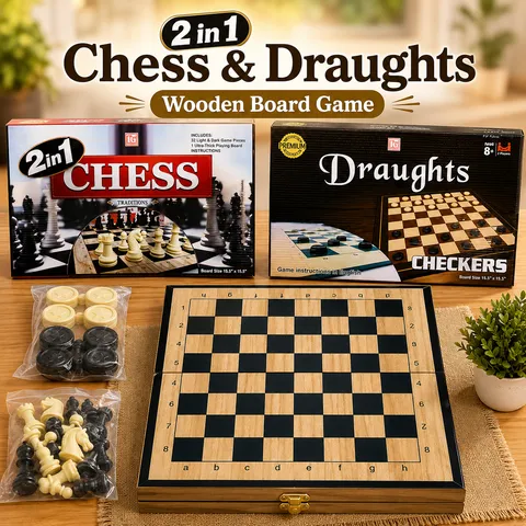 2 in 1 Chess & Draughts Wooden Board Game Set for Kids & Family (1258)