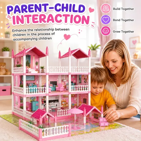 DIY Dreamy Pink Doll house villa Playset