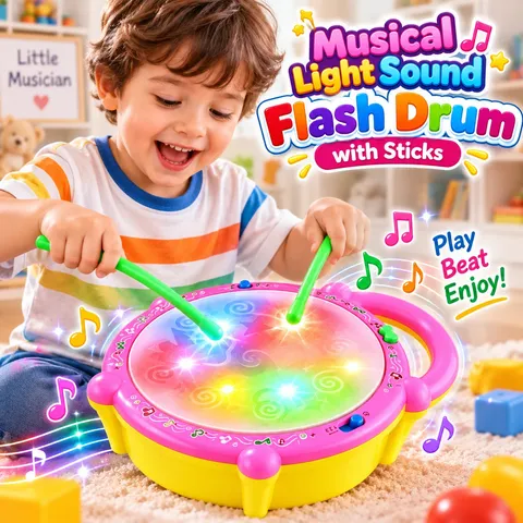 Musical Light Sound Flash Drum with Sticks (168-23)