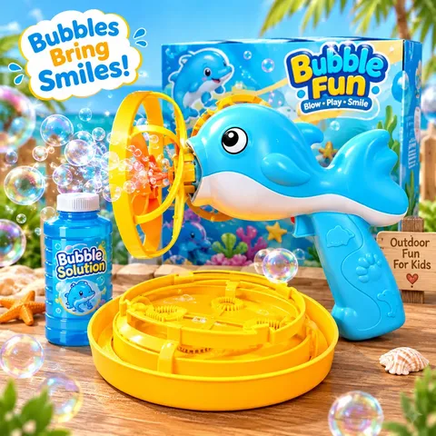 Dolphin Bubble Gun Machine Toy With Refill Solution (Random Color)