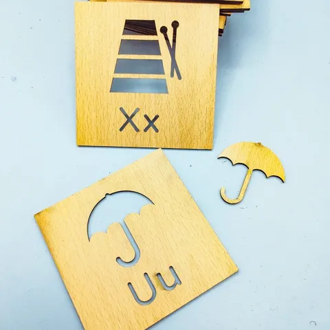 Wooden Urdu & English Alphabet & Shape Stencils Set