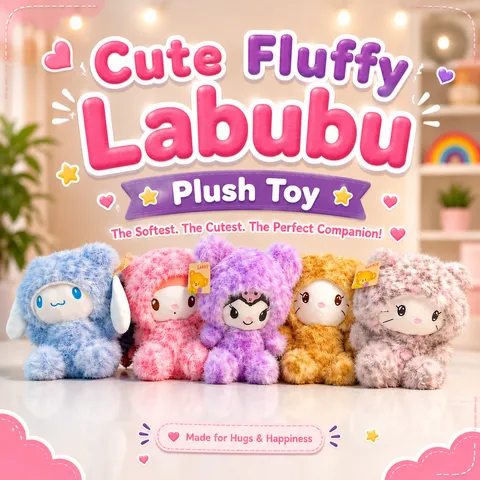 Cute Fluffy Labubu Plush Toy for Kids (25cm | Random Color)