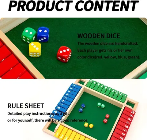 Shut The Box Dice Game – Wooden Family Math Board Game 2–4 Players (2025-39)