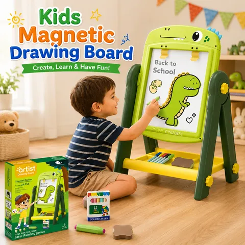 Kids Dual-Sided Magnetic Art Easel Drawing Board with Accessories (050-65)
